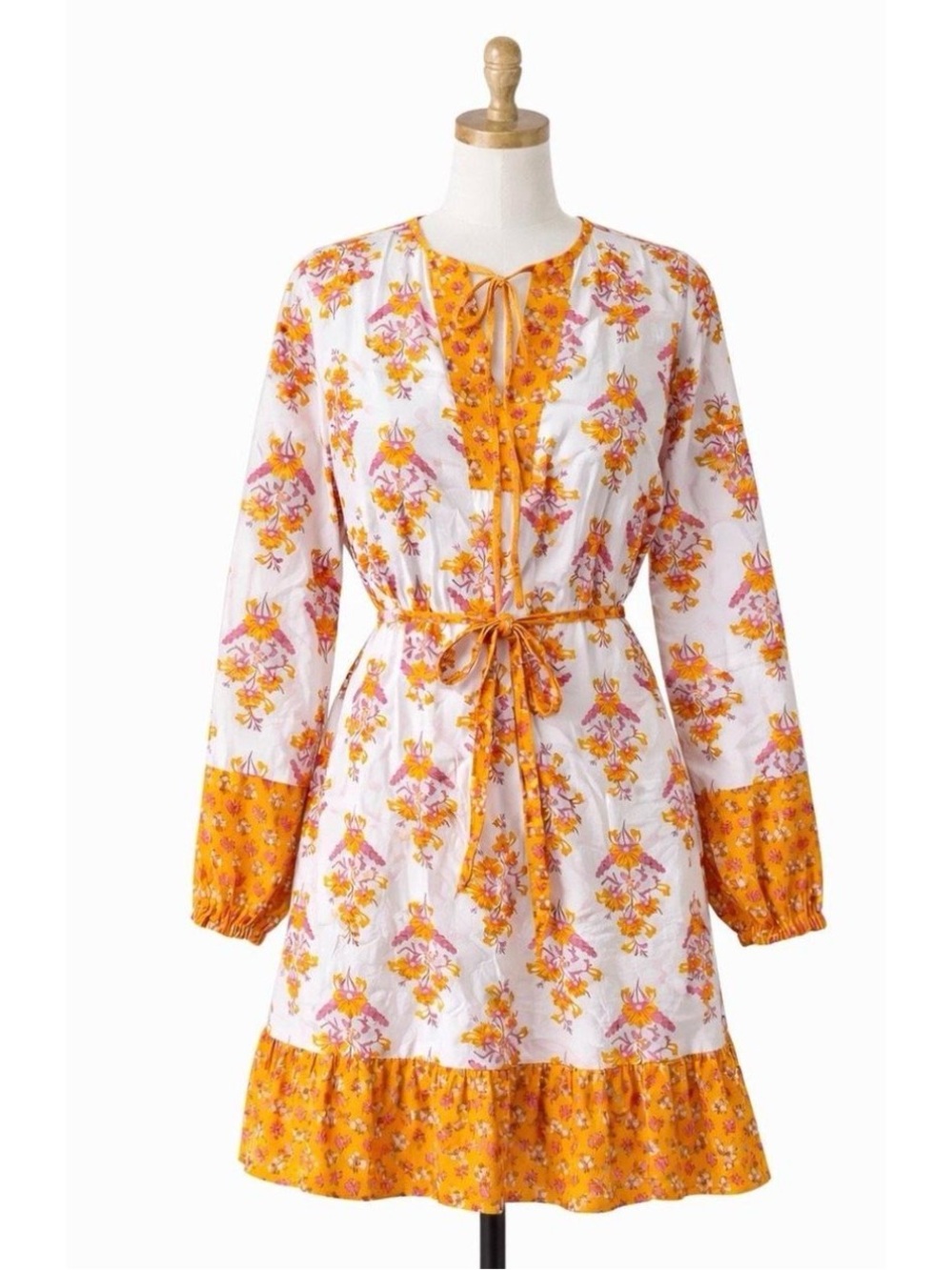J. Crew White Mini Dress with Yellow and Pink Floral Print